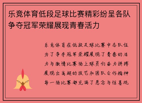 乐竞体育低段足球比赛精彩纷呈各队争夺冠军荣耀展现青春活力